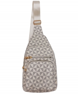 Triangle Checkered Designer Inspo Saffiano PU Leather Triple Zippered Shoulder Sling Bag 1213-441 IVORY